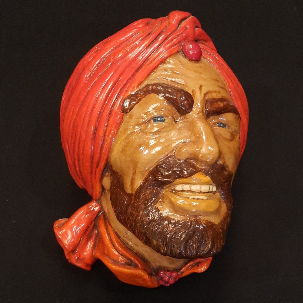 Vintage Chalkware Sheikh Hand Painted Head Wall Plaque ~ Creative Impressions